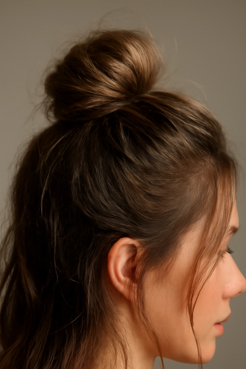 12 Easy Half Up Hairstyles for Work or Weekends 10 Crown volume and textured half bun with loose face-framing pieces