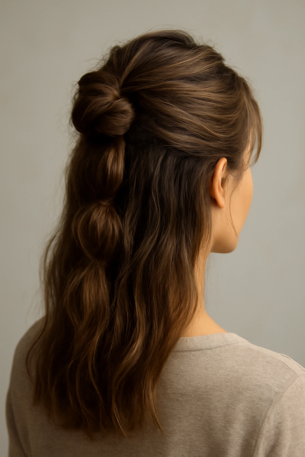 Back view of textured half-up bun with bumps