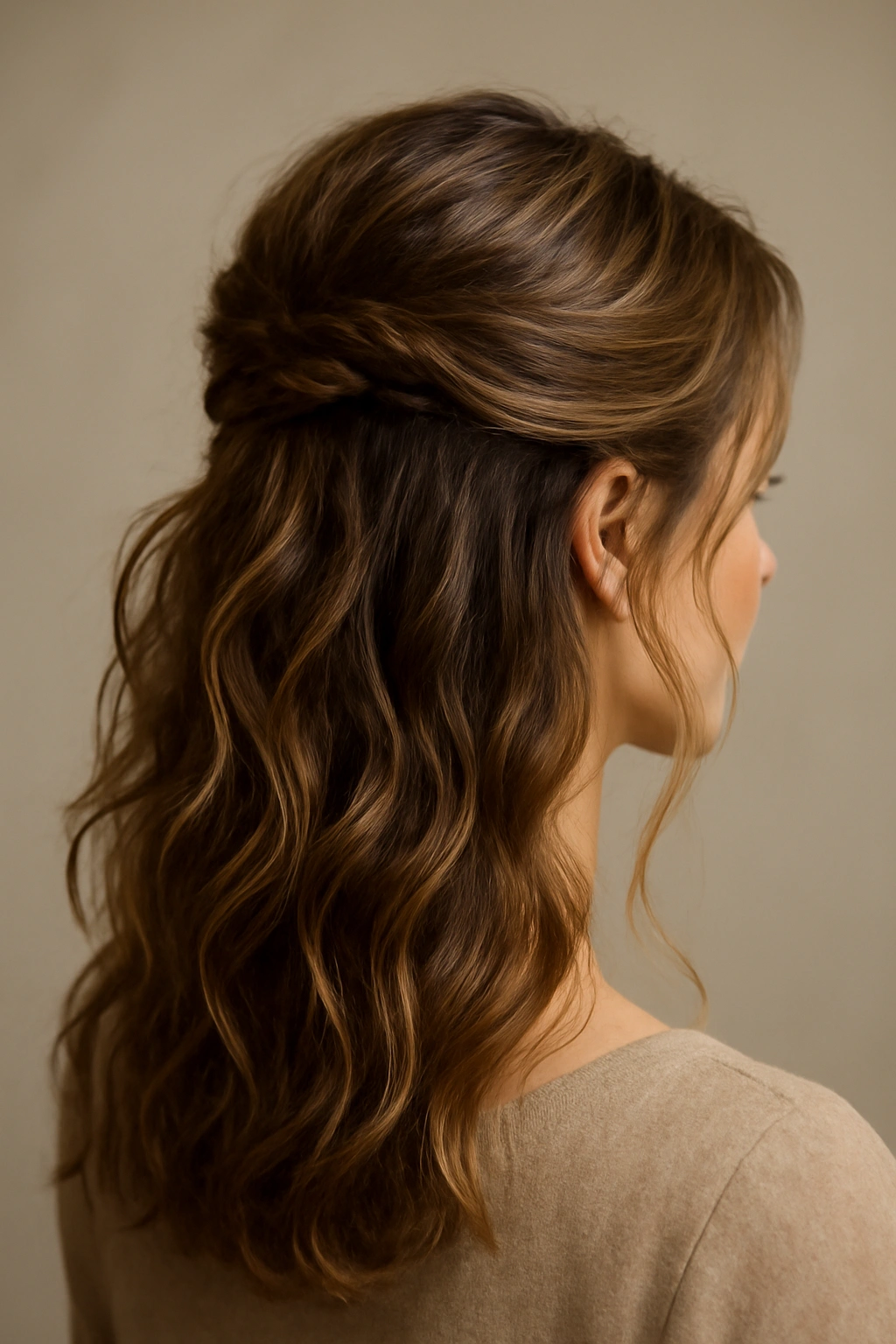 20 Wedding Hairstyles Matched to Your Hair Type 2 Half-up hairstyle on wavy hair with top pulled back and loose waves below