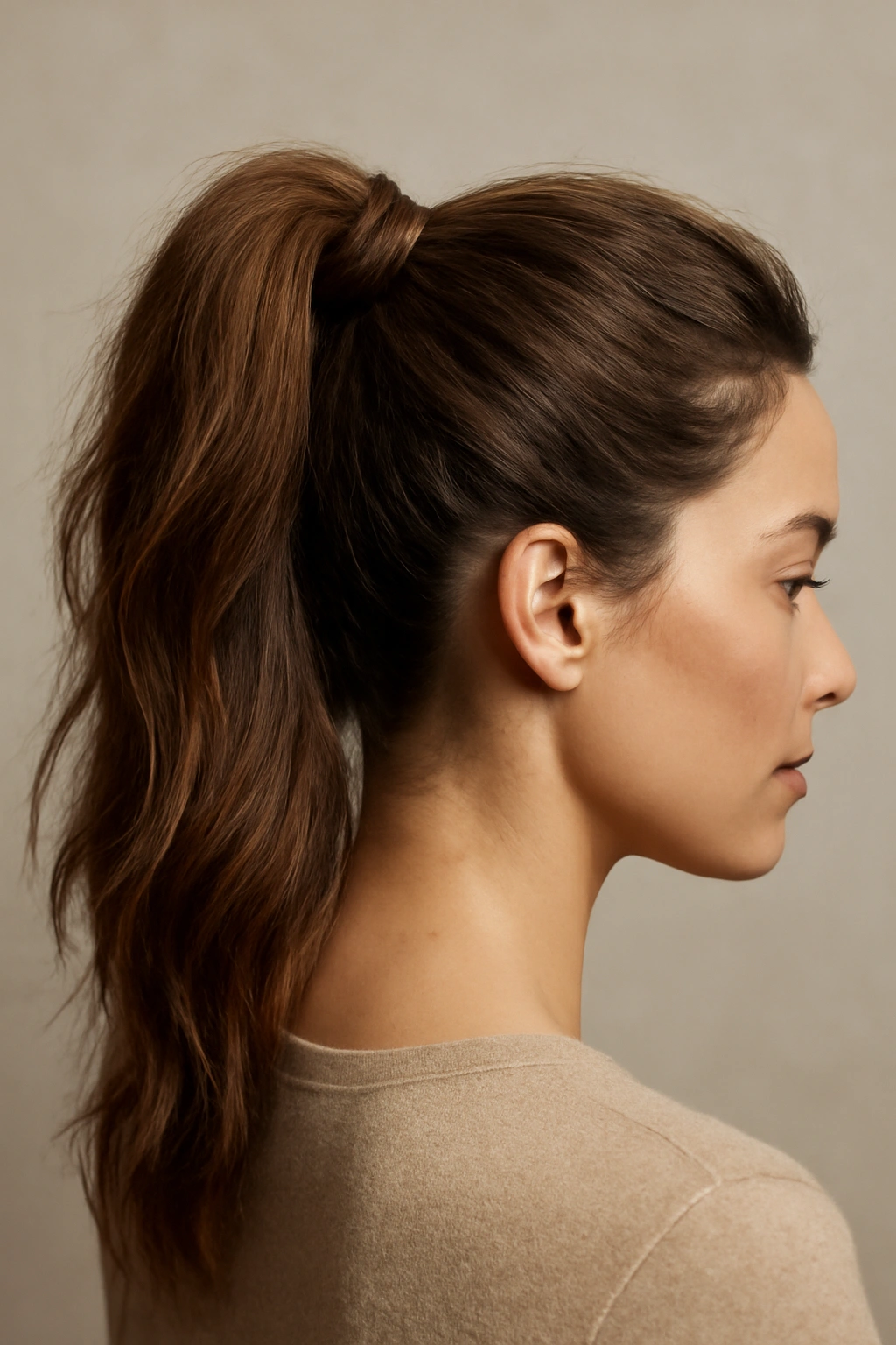 10 Effortlessly Polished Hairstyles for Your Birthday 4 High ponytail with pronounced texture and wrapped base for a polished look