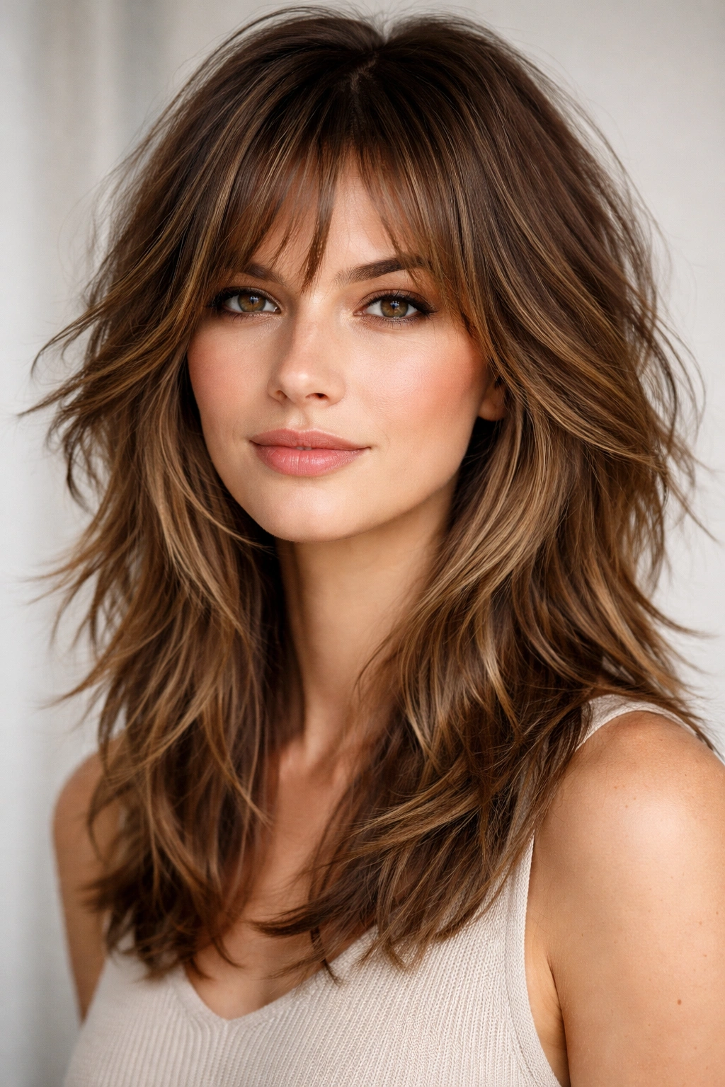 10 Hairstyles That Visually Shorten A Long Face 3 Head with textured layered hair showing movement and width