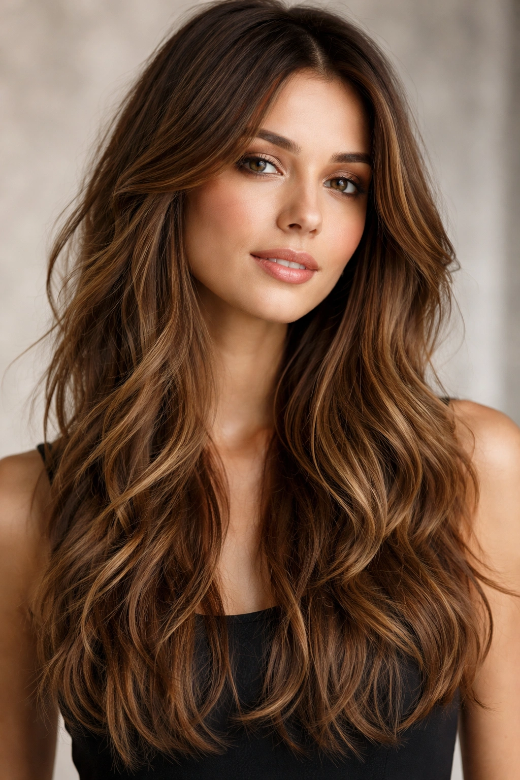 15 Flattering Hairstyles For Long Oval Faces 1 Close-up of long hair with textured layers and soft waves highlighting mid-lengths