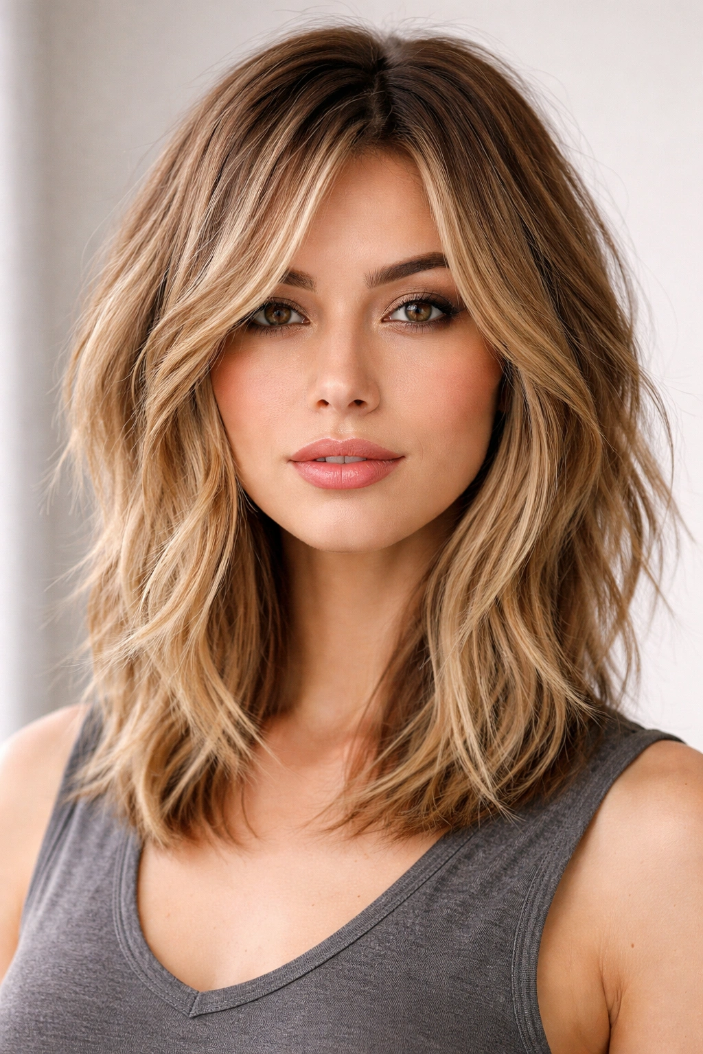 Lob hairstyle with choppy layers and texture