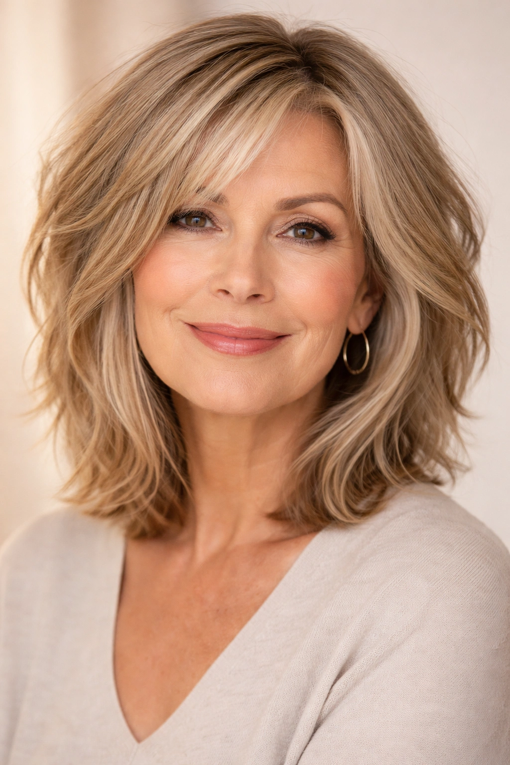 Textured lob for fine hair showing layered shoulder-length cut