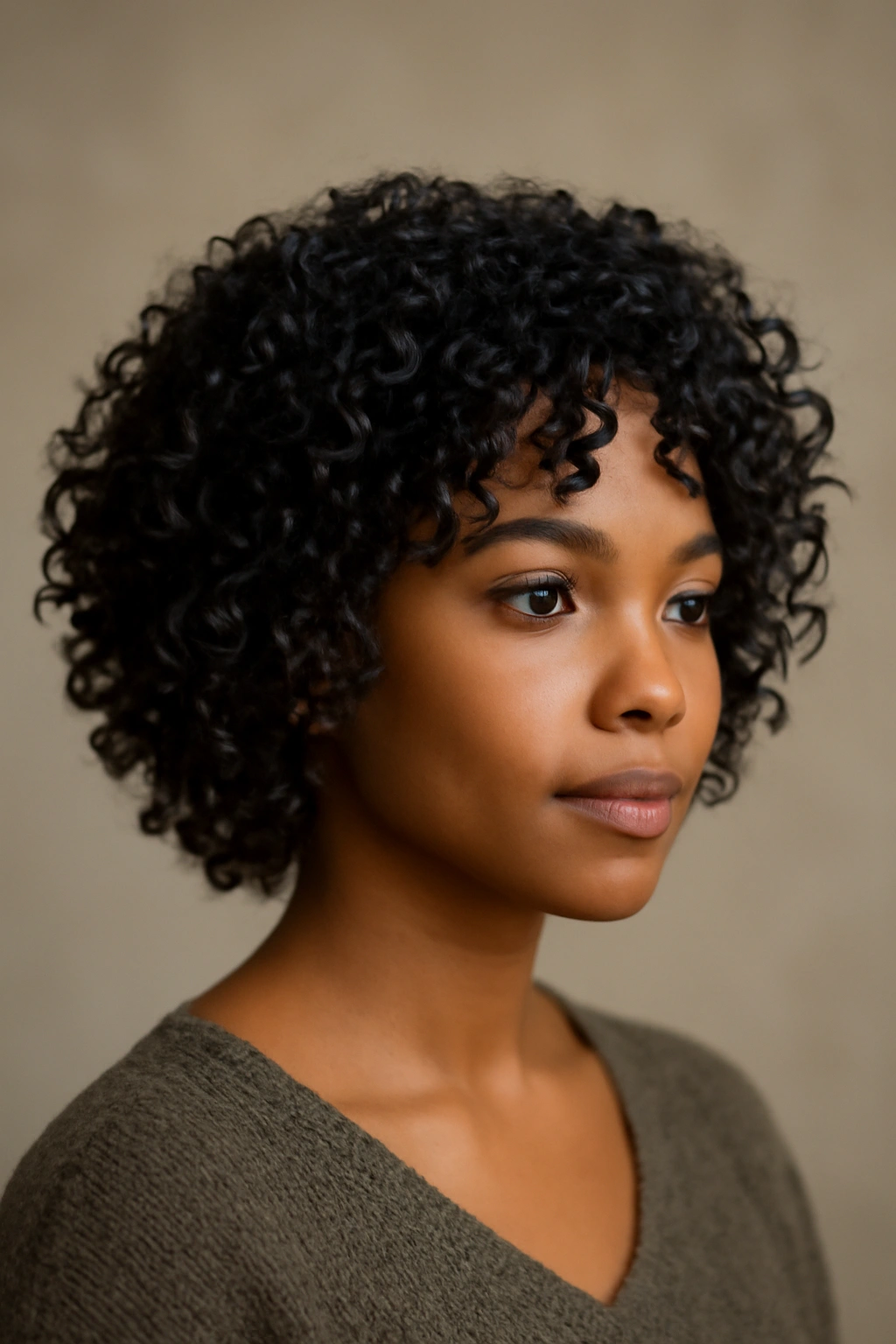 12 Short Curly Haircuts for Black Women to Copy Now 4 Textured layered lob hairstyle on a Black woman.