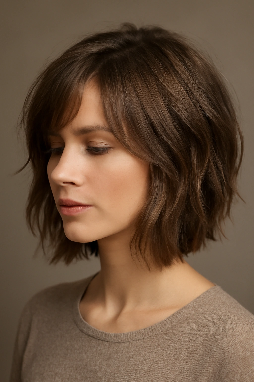 Close-up of a textured lob with layered ends and movement