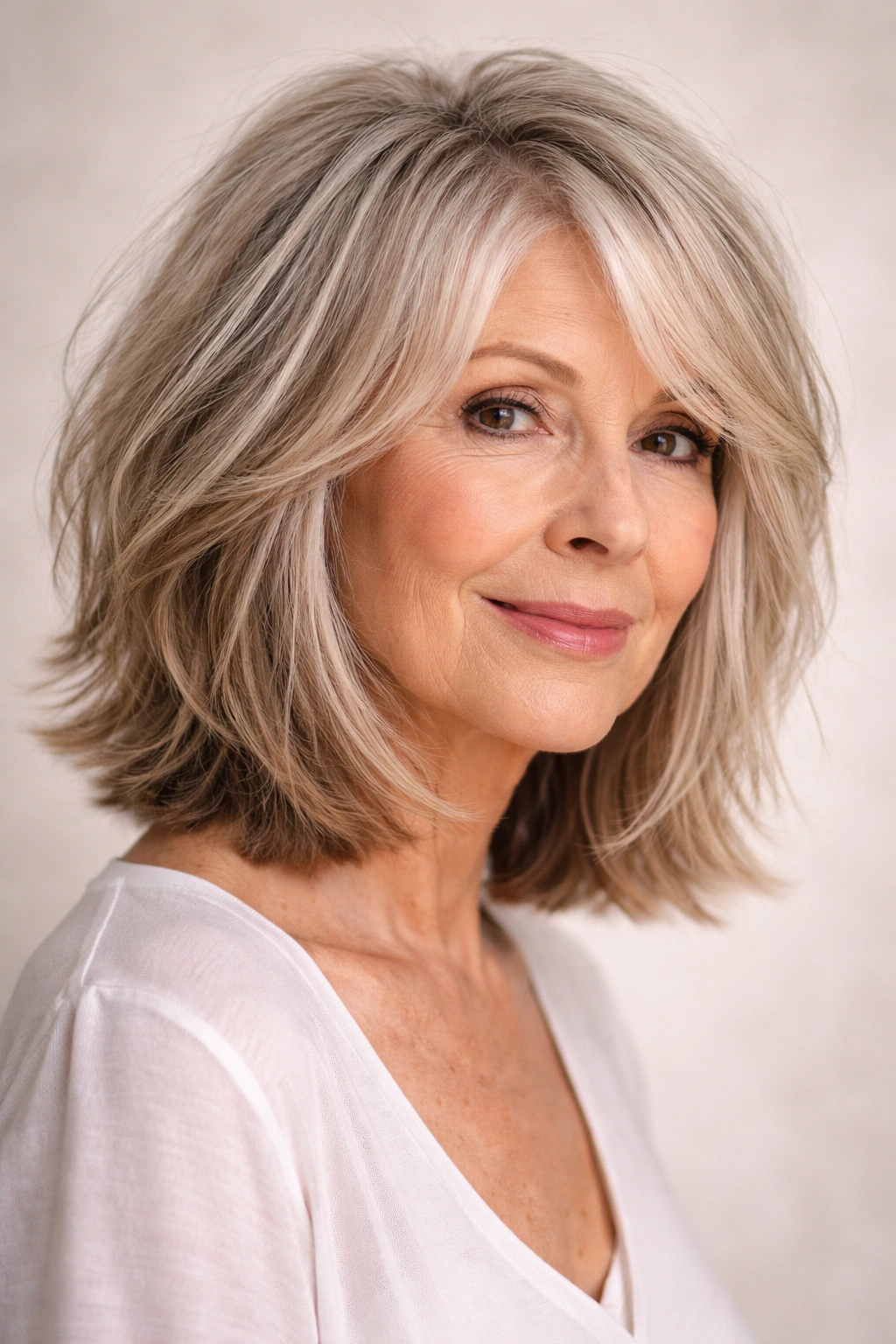 15 Hairstyles For Women Over 70 With Fine Hair 10 Shoulder-length textured lob with choppy underneath layers