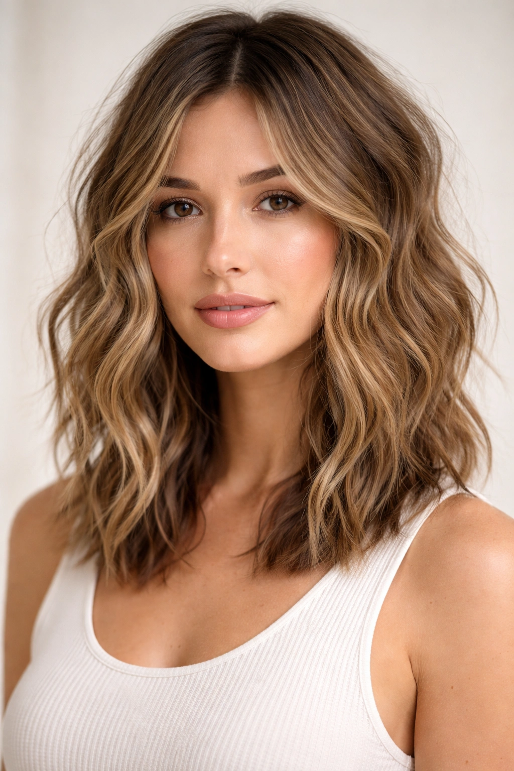 Textured long bob for wavy hair with natural movement