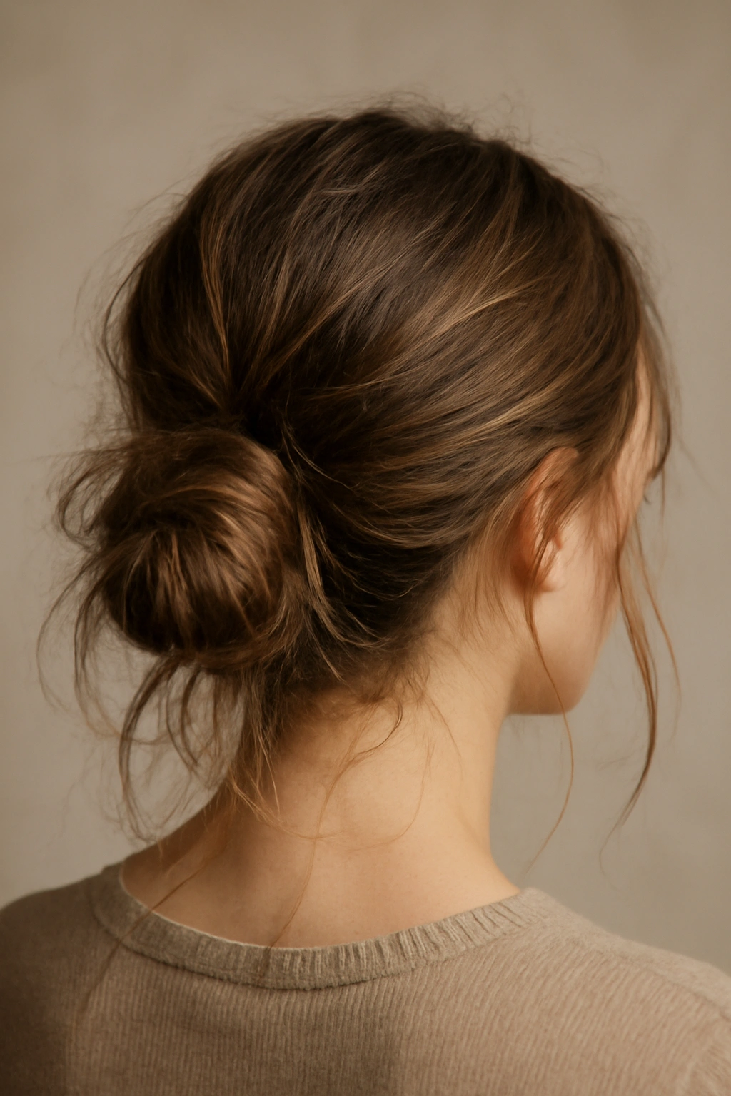 25 Effortless Long Hair Hairstyles Every Woman Needs 20 Back view of textured low bun with a messy finish and loose strands
