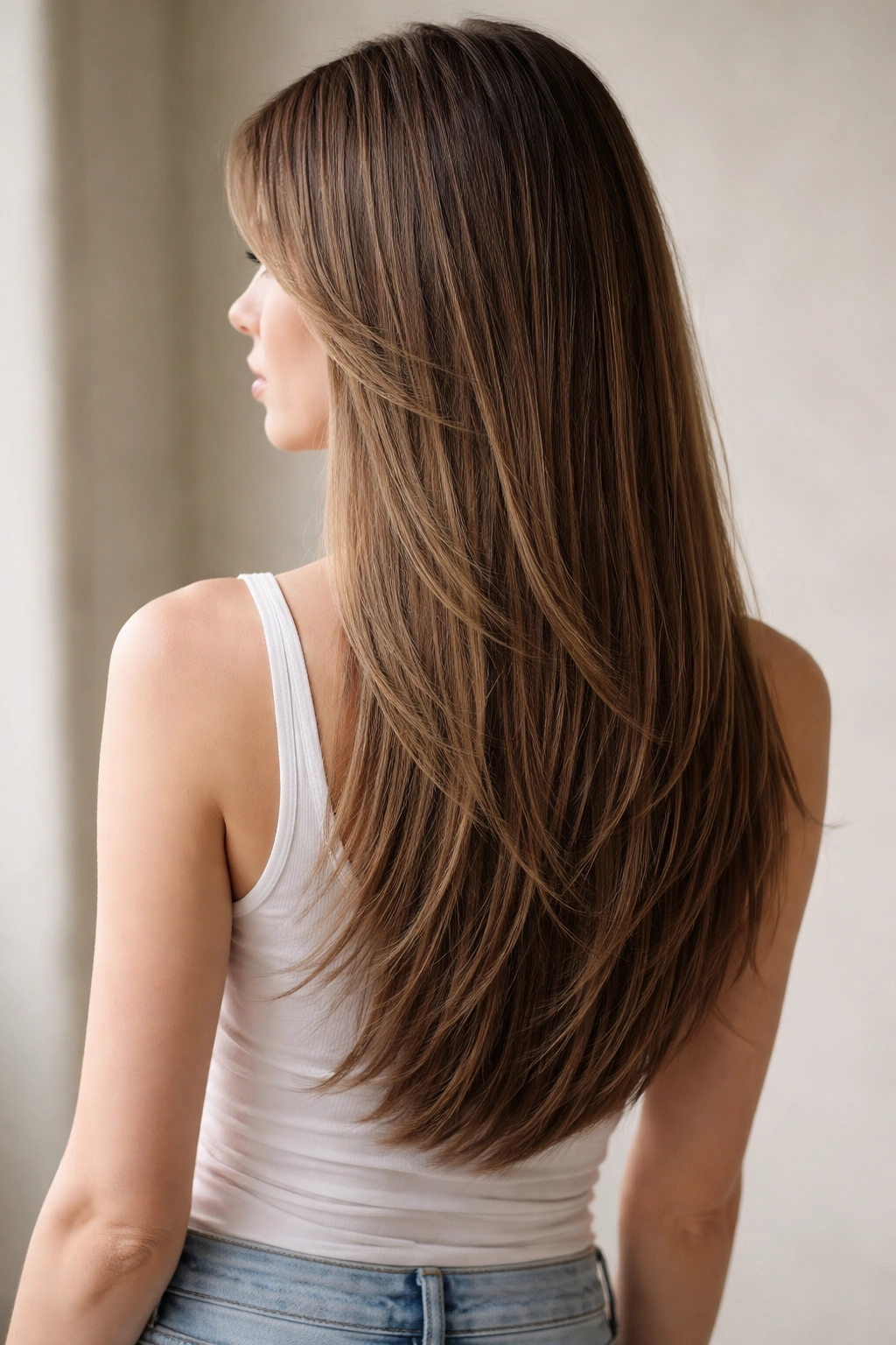 15 Sleek Medium Haircuts For Women With Straight Hair 14 Medium-to-long straight hair with gradual integrated layers catching light