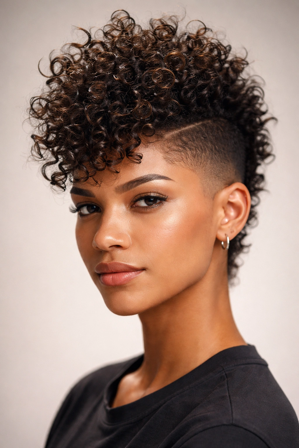 Close-up of a person with a textured Mohawk hairstyle