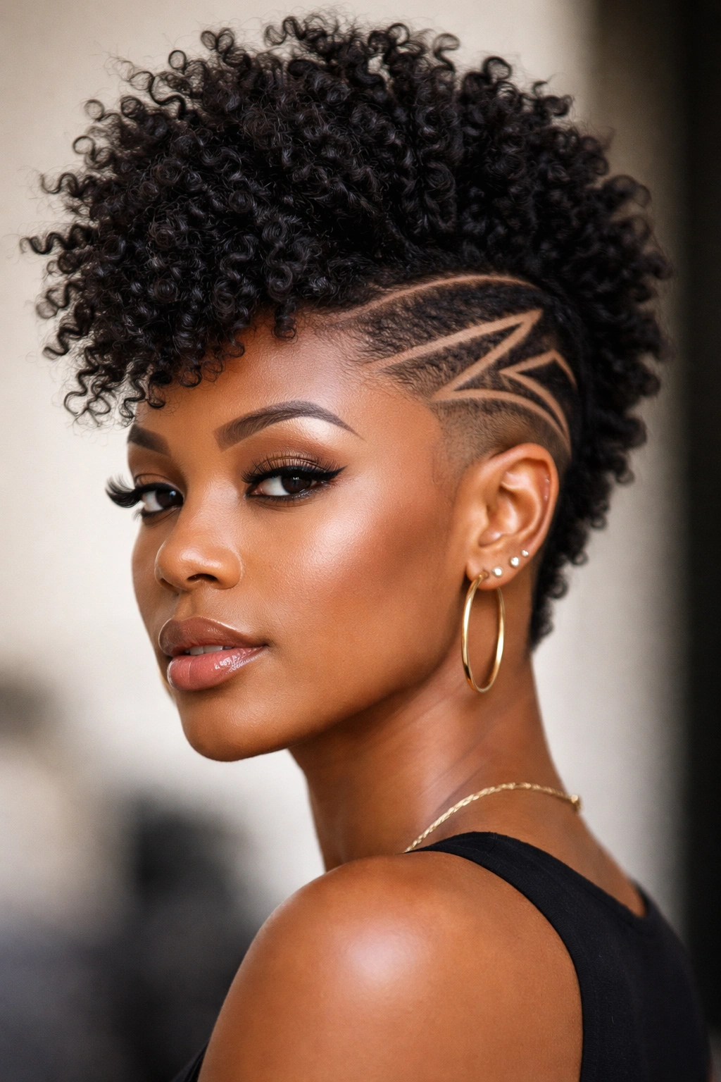 20 Short Natural Hairstyles You Ll Want To Try 16 Mohawk with shaved sides featuring geometric designs