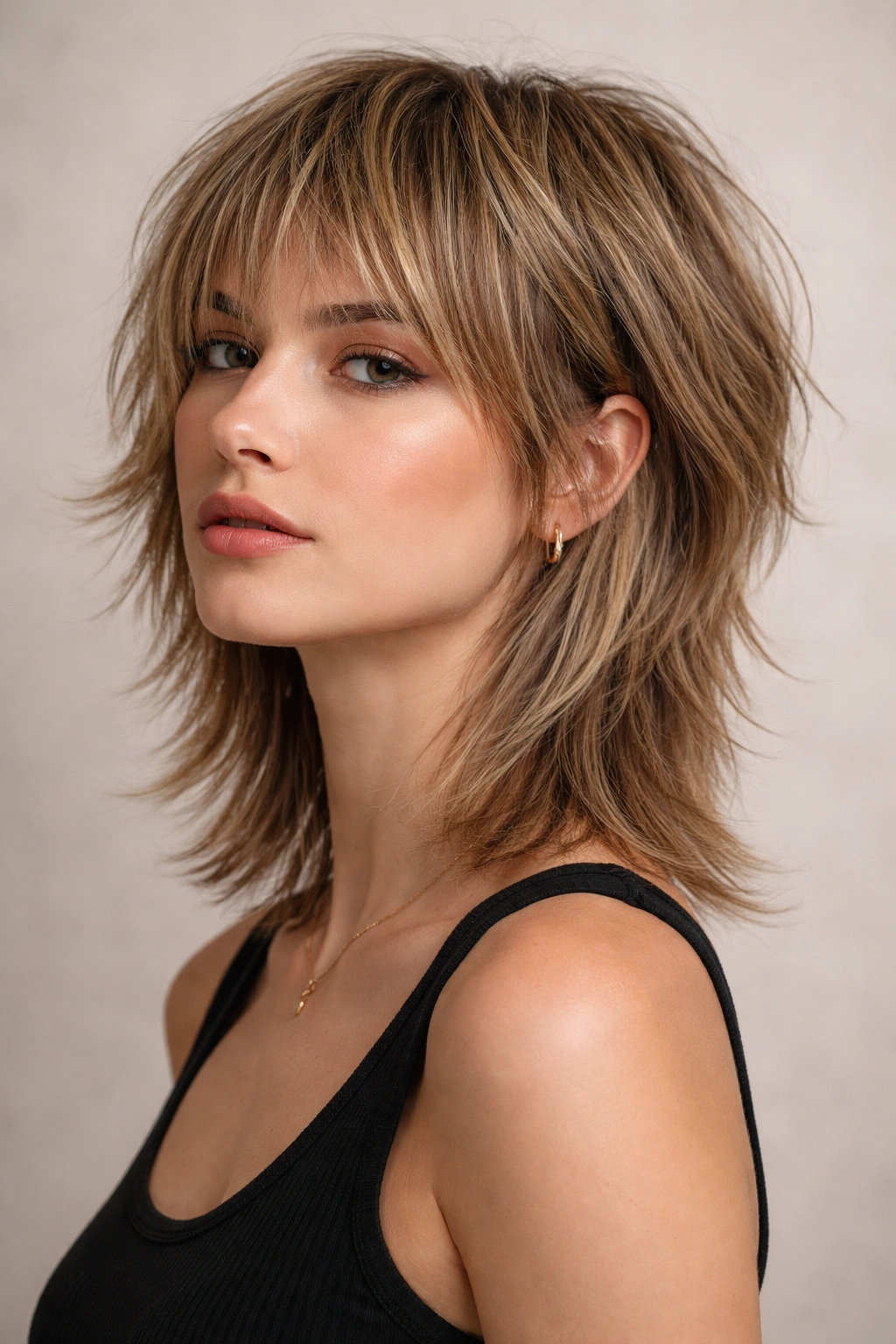 Full view of The Textured Mullet-Bob showing short front and long back with textured layers