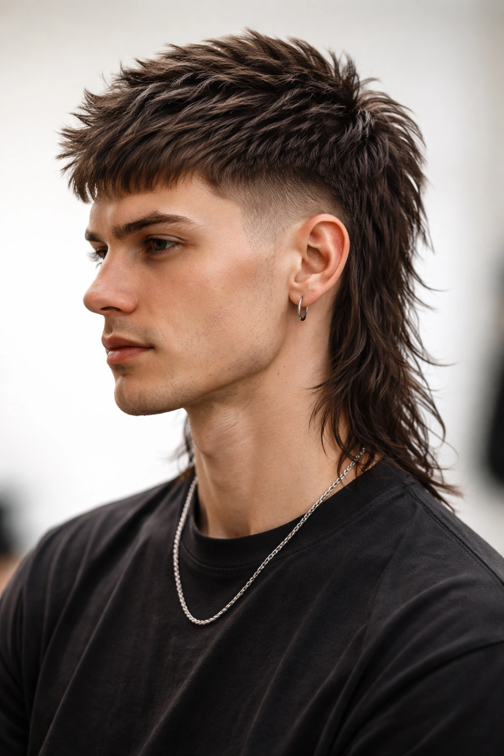 Textured crop-to-length mullet with short textured top and long back