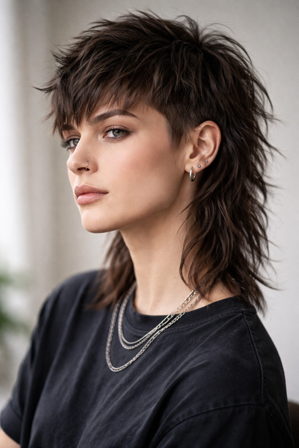 Close-up of The Textured Modern Mullet showing short front and textured back.