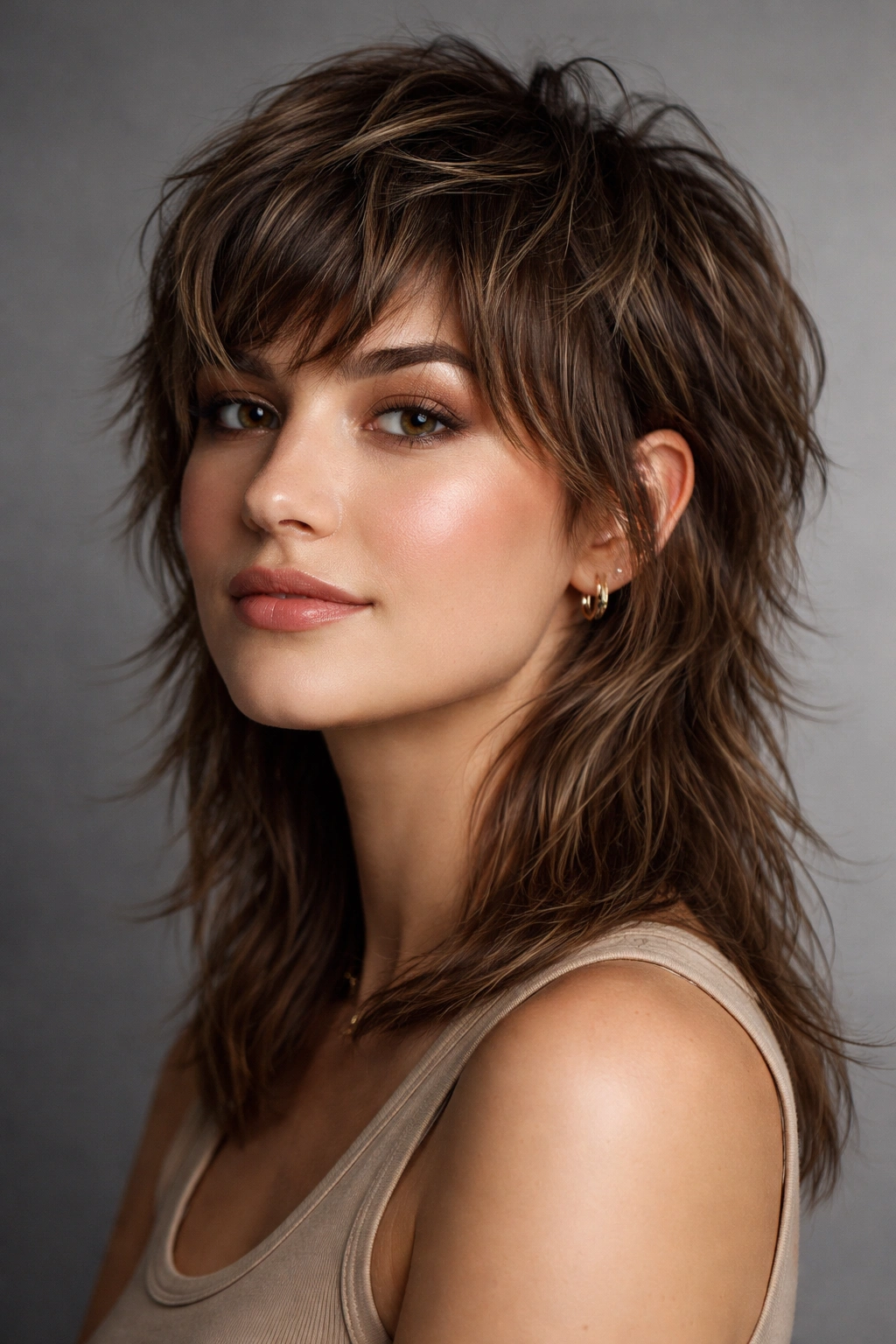 Modern textured mullet with short front and longer textured back