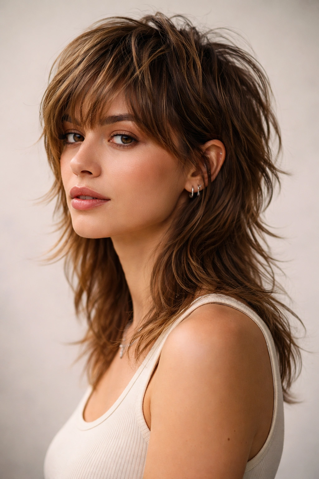 15 Soft Mullet Cuts That Look Good On Almost Anyone 13 Close-up portrait of a person with a textured modern mullet hairstyle