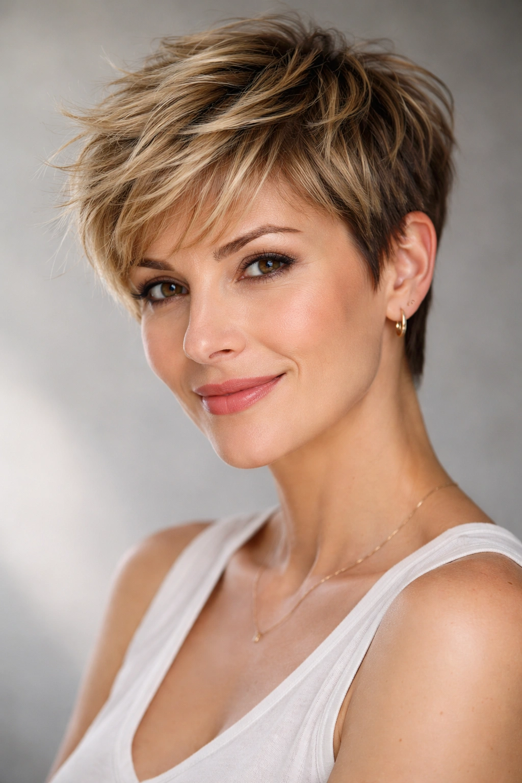 15 Short Haircuts That Instantly Make You Look Younger 8 Textured tousled pixie with longer top and short sides showing movement