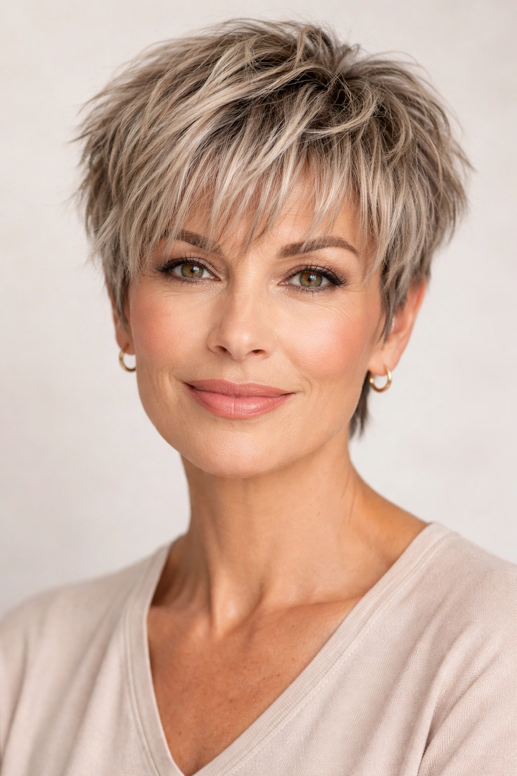 Short textured pixie with choppy bangs