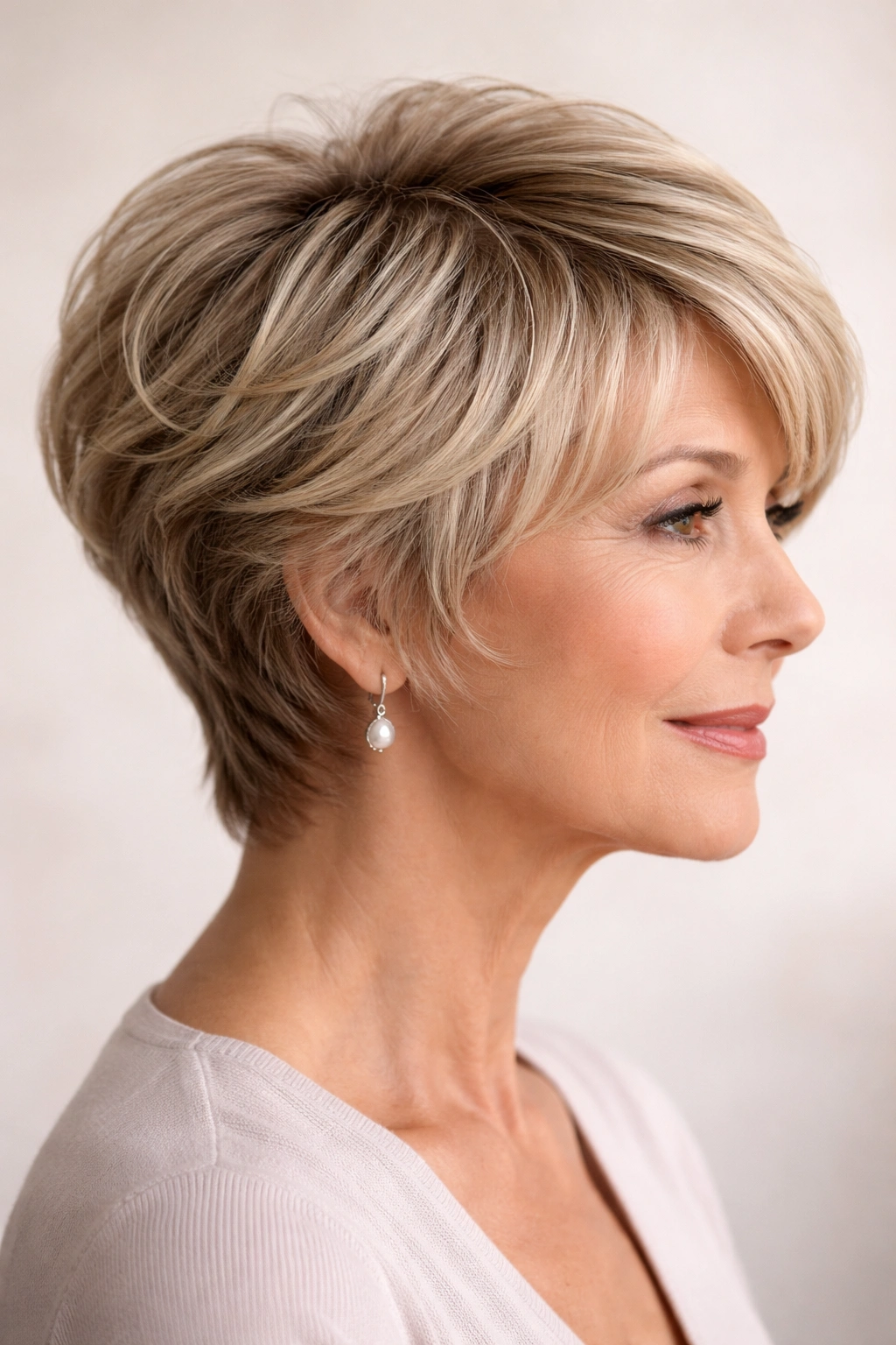 Profile of a textured feathered pixie bob hybrid with feathered layers