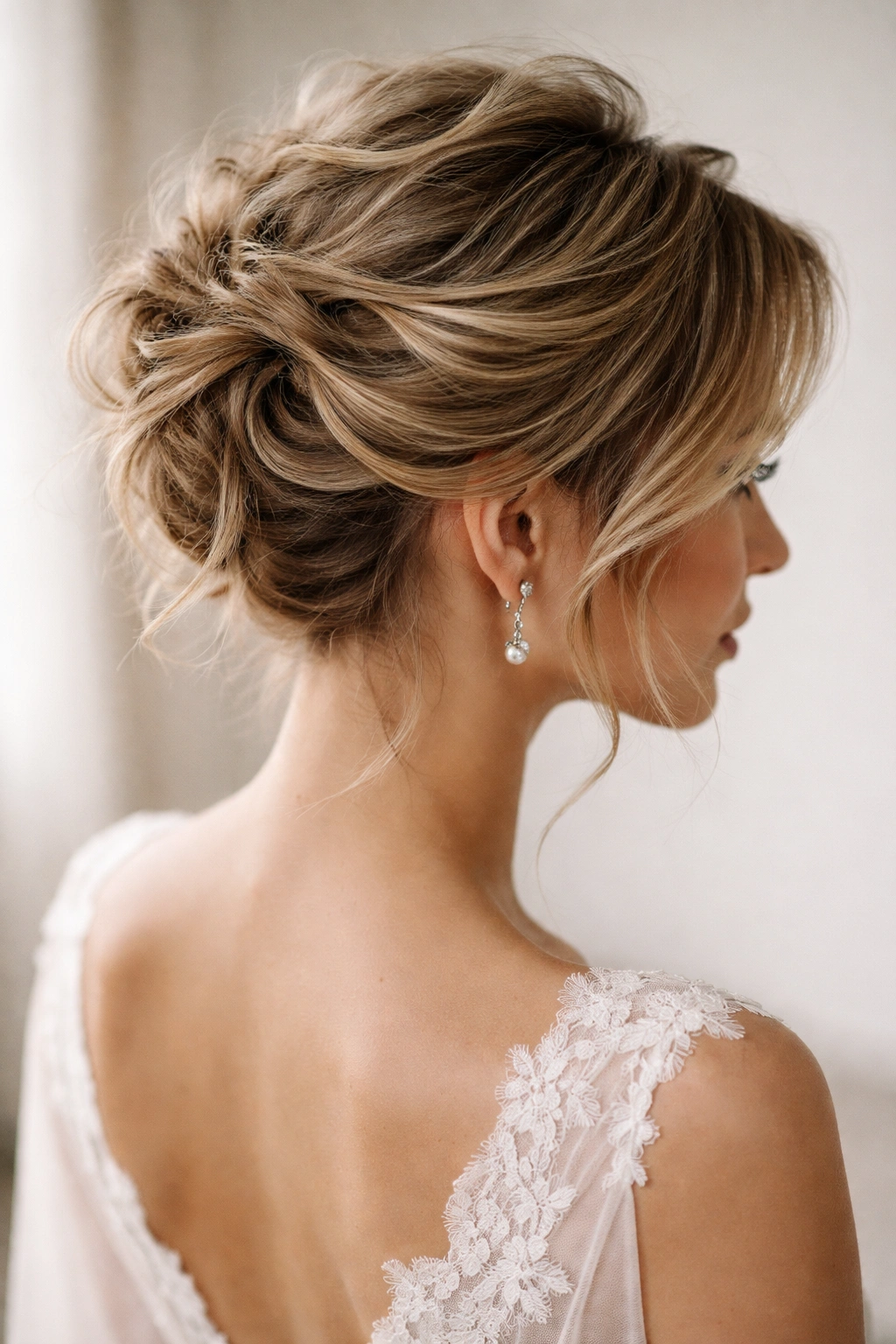 Textured pixie-bob updo with loose strands