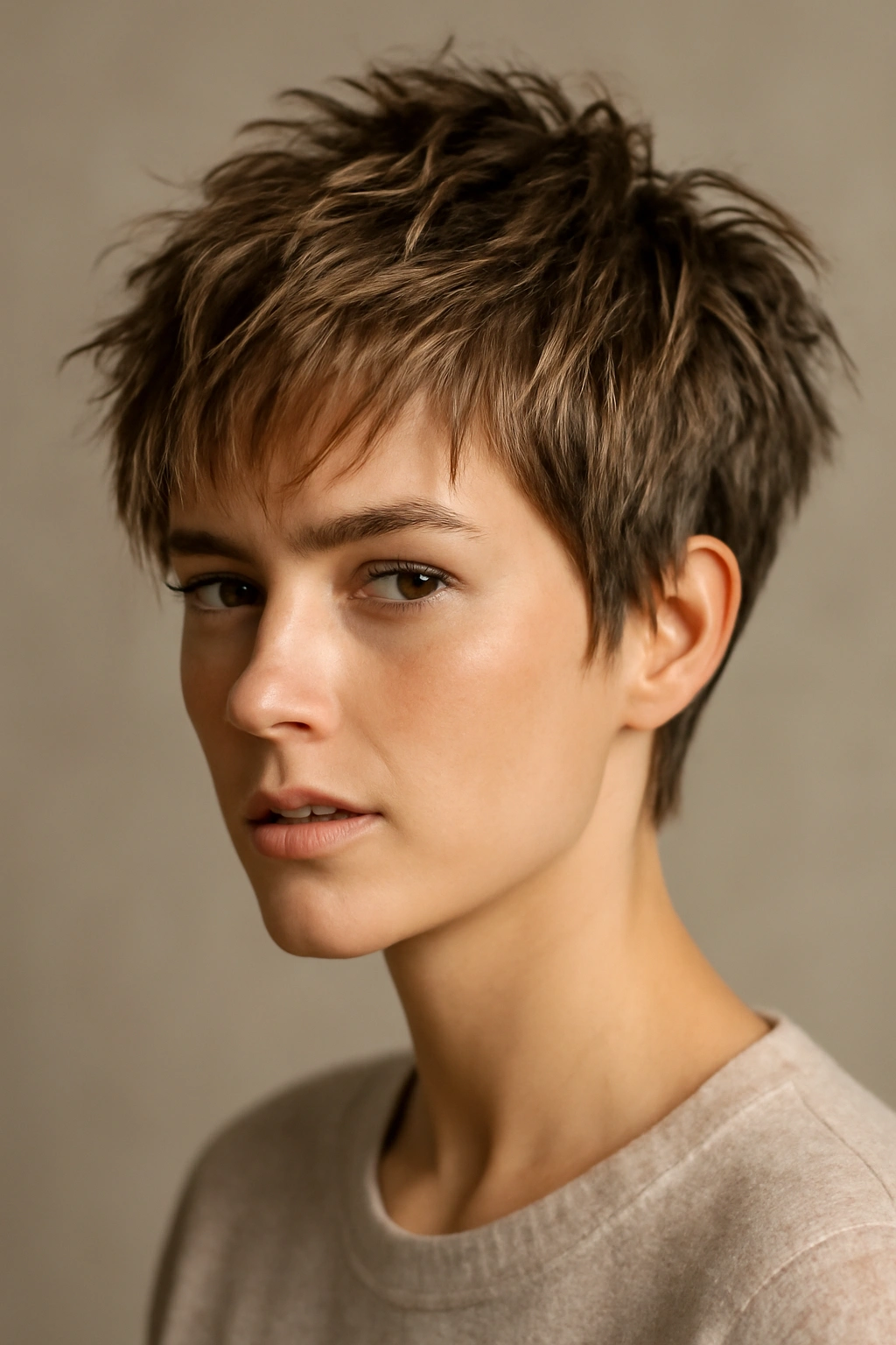 Close-up of textured pixie with choppy layers