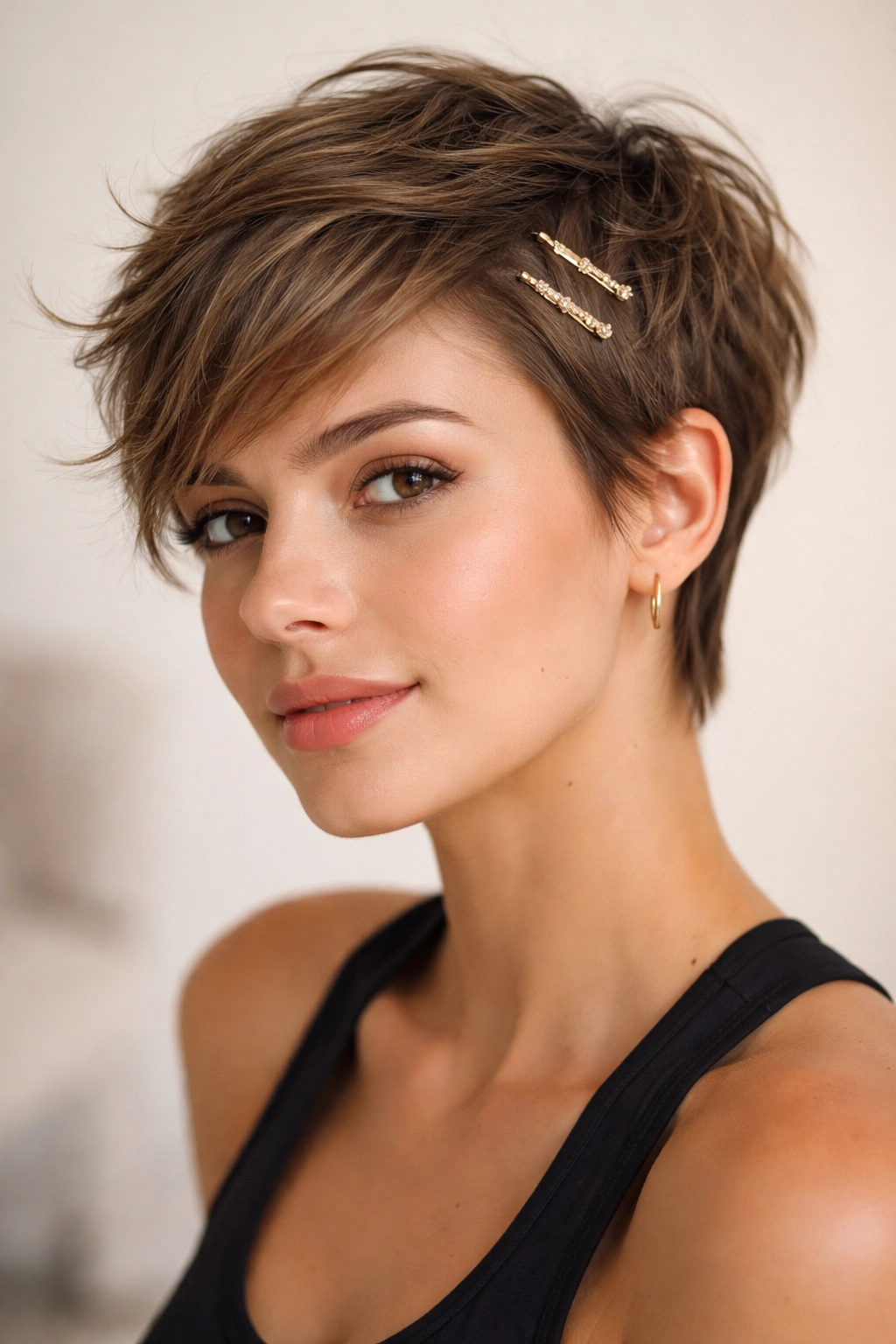 10 Gym Hairstyles For Short Hair That Stay Put 6 Textured pixie cut with small clips