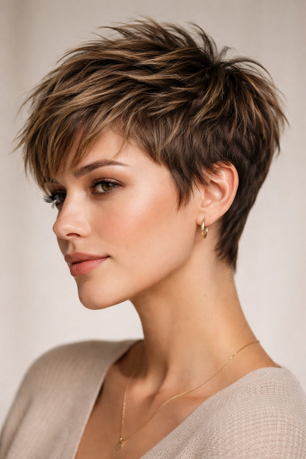 12 Short Haircuts That Work Around Cowlicks 1 Close-up of a textured pixie cut with layered crown and tousled ends, cowlick-friendly.