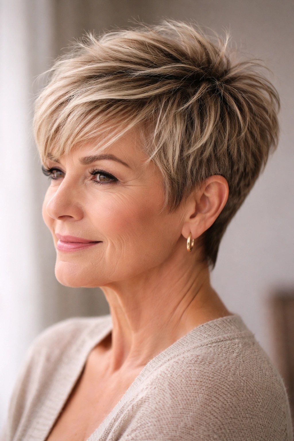 20 Volume Boosting Hairstyles for Older Women 18 Textured pixie with longer crown showing top volume.