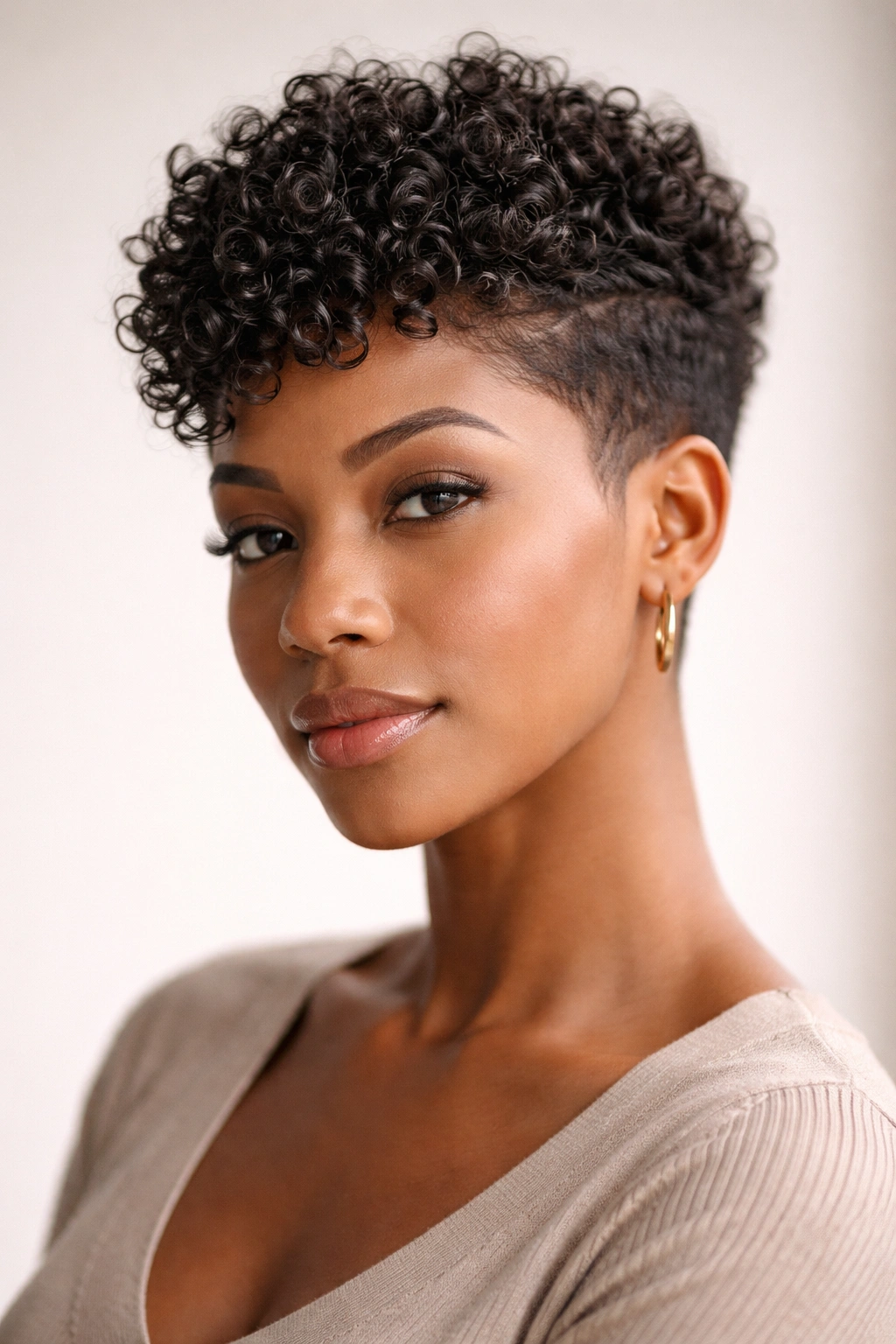 18 Haircuts For Natural Hair Sorted By Curl Type 8 Portrait of a person with a short textured pixie cut showing Type 3 curl texture