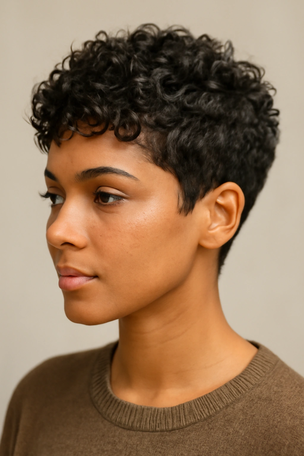20 Pixie Cuts Sorted By Age And Face Shape 4 Textured pixie crop on curly hair with defined curls
