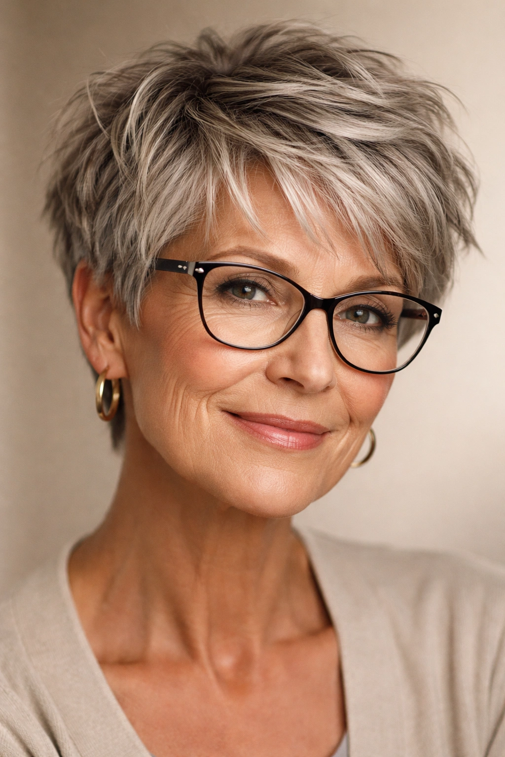 Close-up of textured pixie cut with piece-y layers