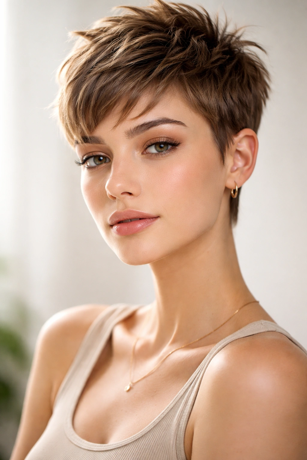 Ultra-short pixie-adjacent cut with textured top and short sides