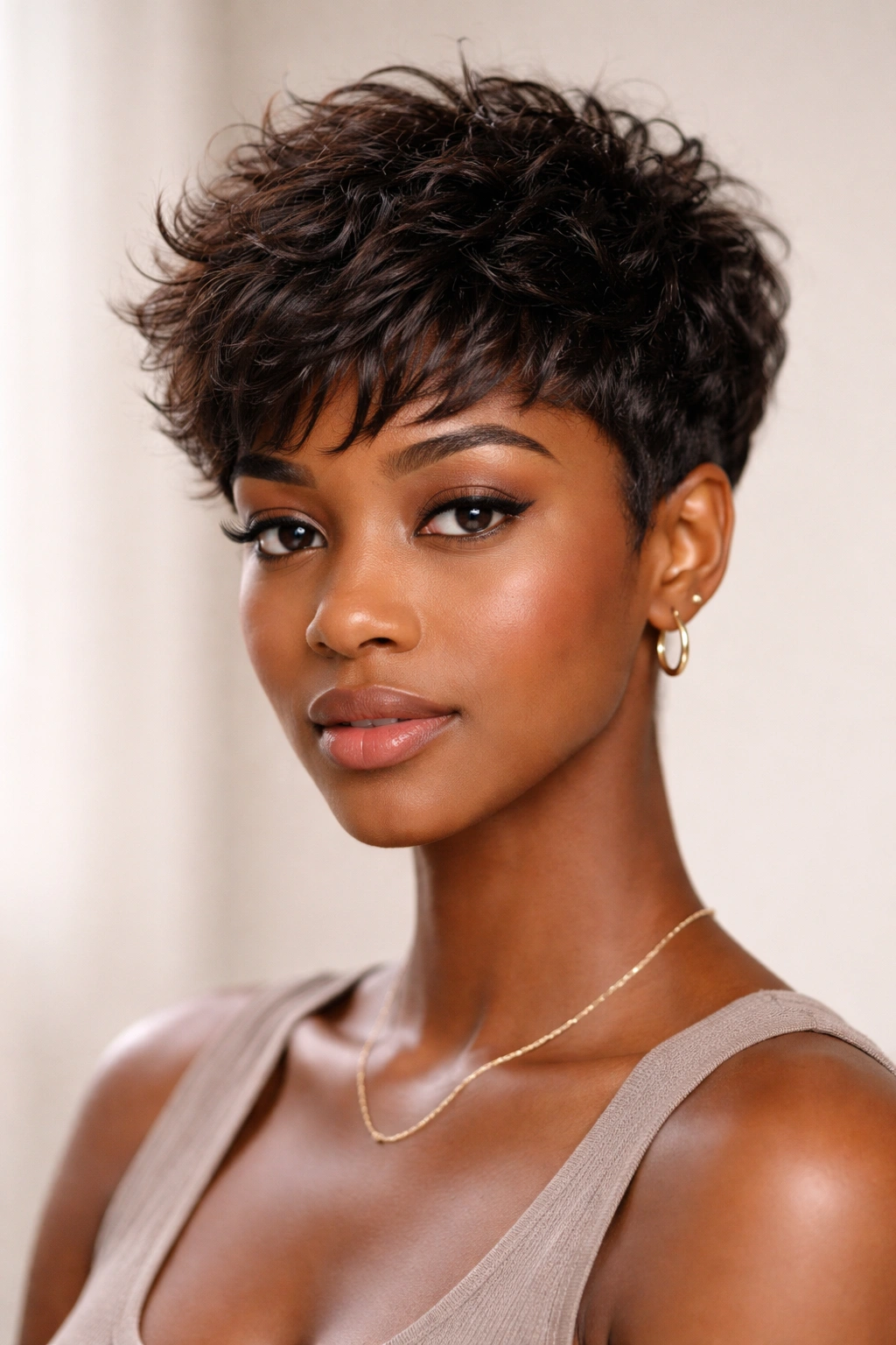15 Short Afro Hairstyles That Look Absolutely Gorgeous 4 Frontal view of a textured pixie cut showing layers