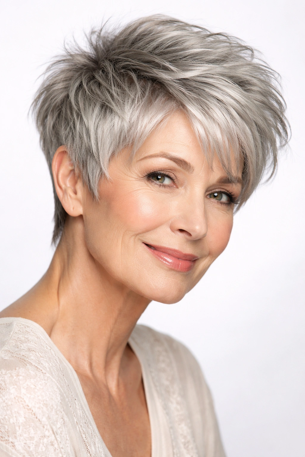 Gray pixie cut with textured layers