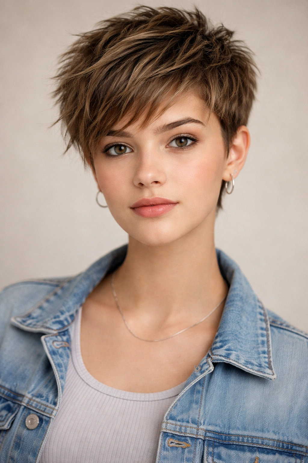 Close-up of teen with textured pixie cut showing choppy layers