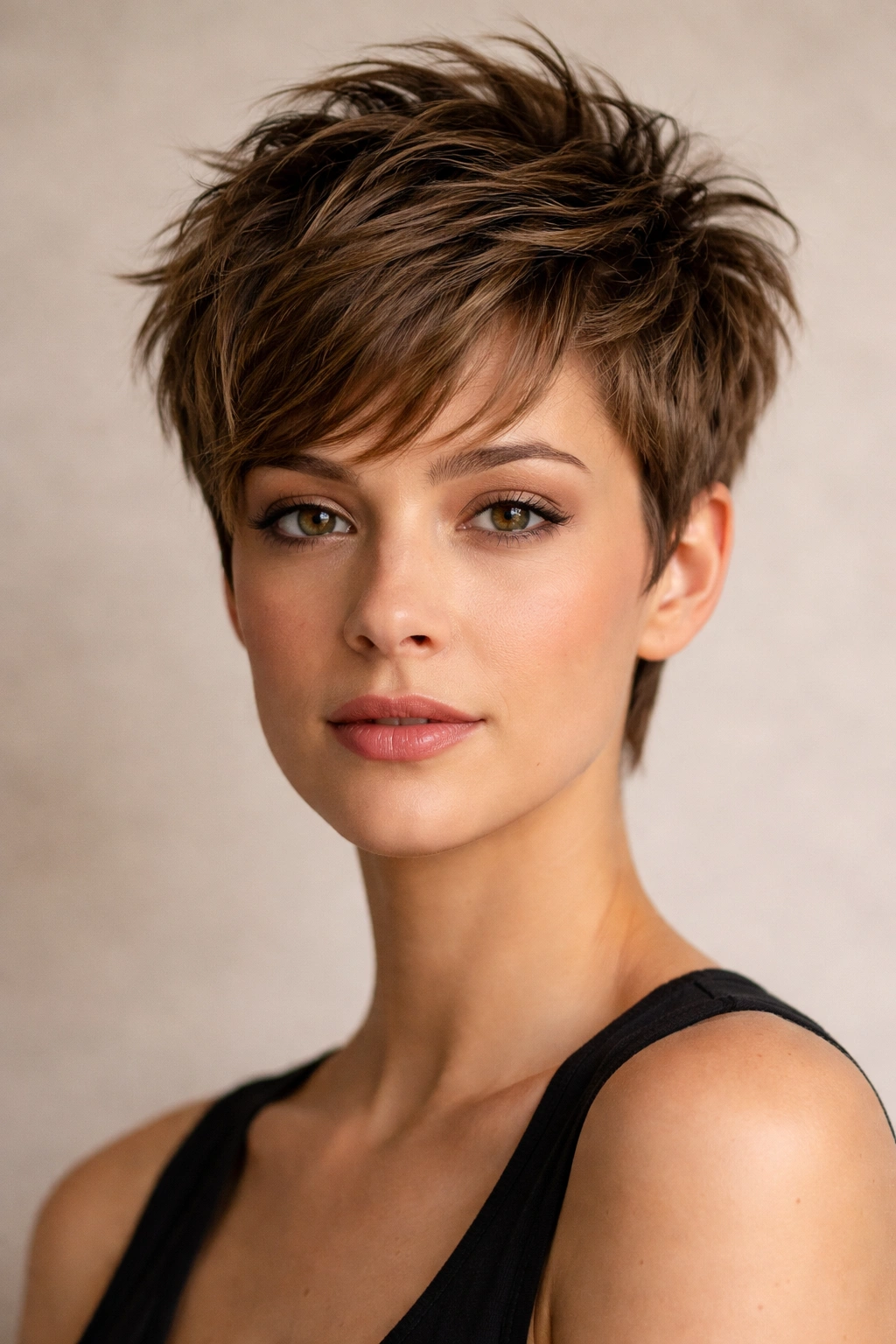 12 Hairstyles That Beautifully Balance A Long Face 4 Textured pixie with grown-out layers adding volume at the crown.