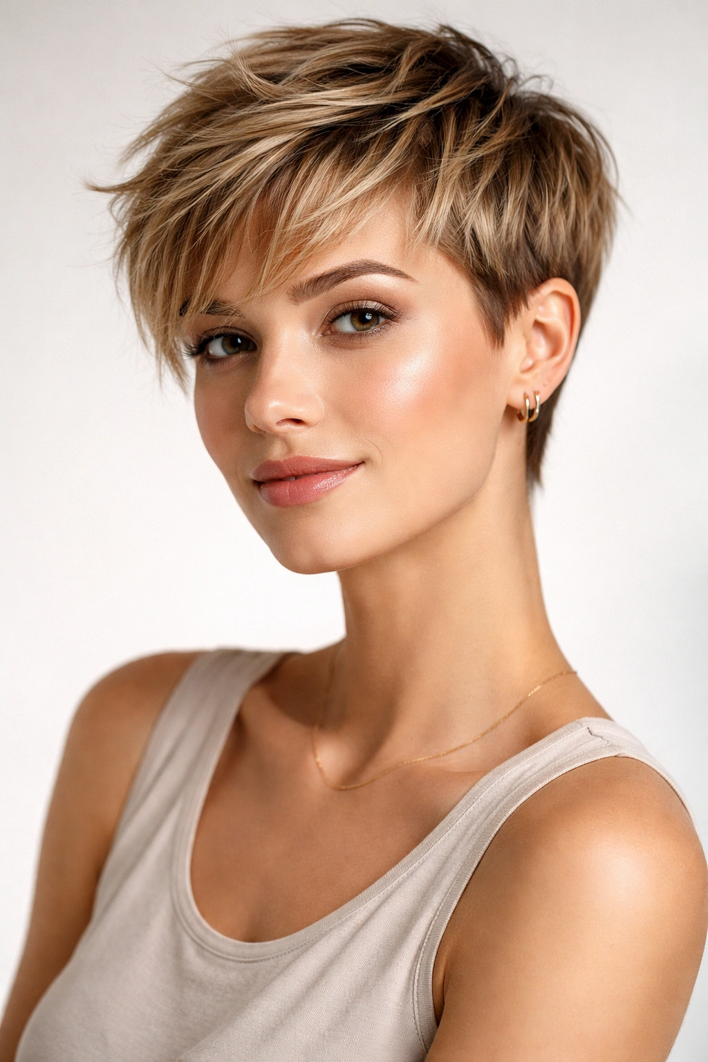 Model with bold textured pixie cut