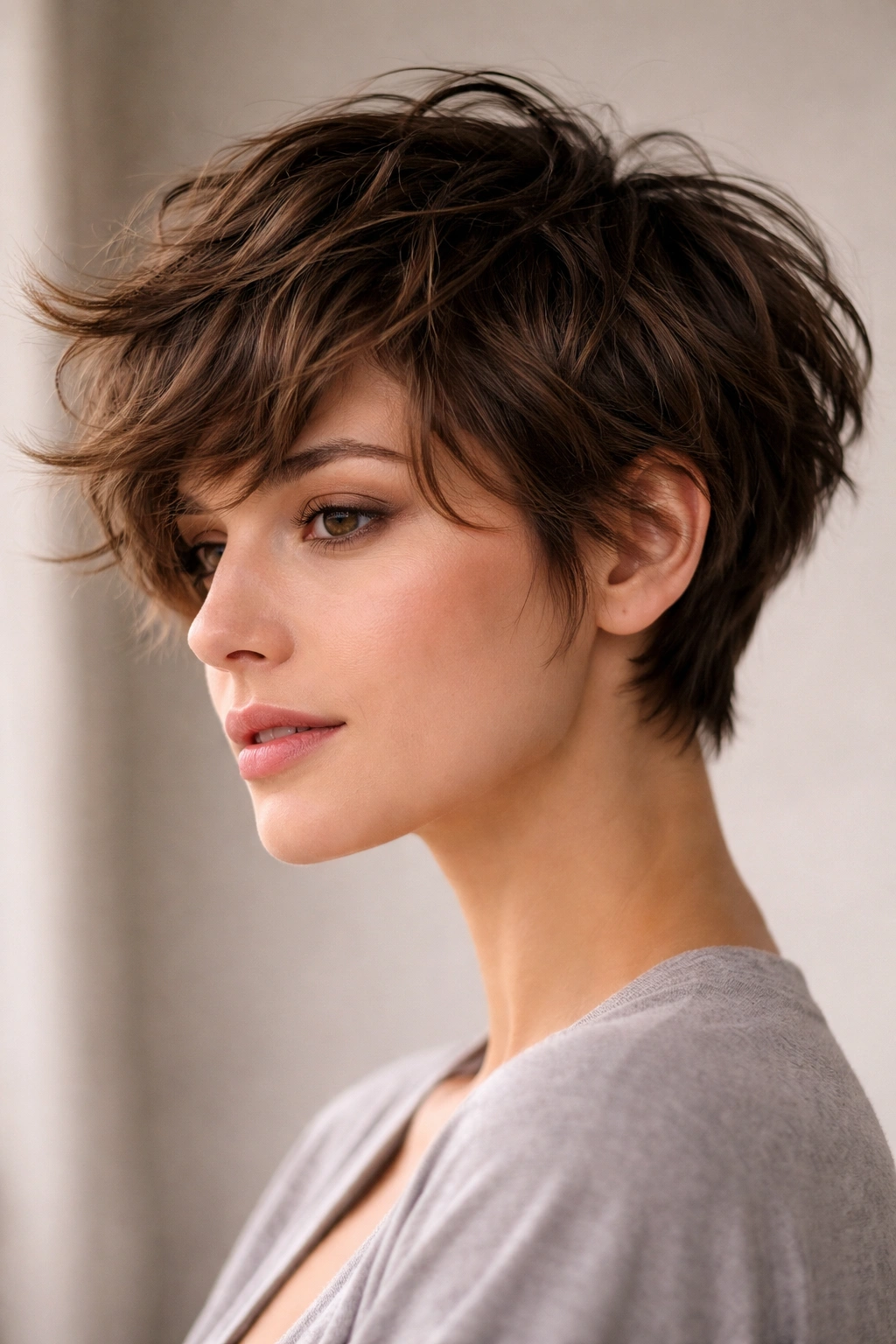 12 Short To Medium Layered Cuts To Ask For 1 Close-up of textured pixie haircut with choppy layers