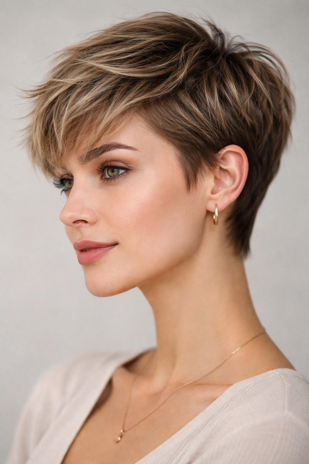 10 Short Haircuts That Grow Out Without Awkwardness 1 Close-up portrait of a person with a textured pixie haircut showing varied top lengths and texture