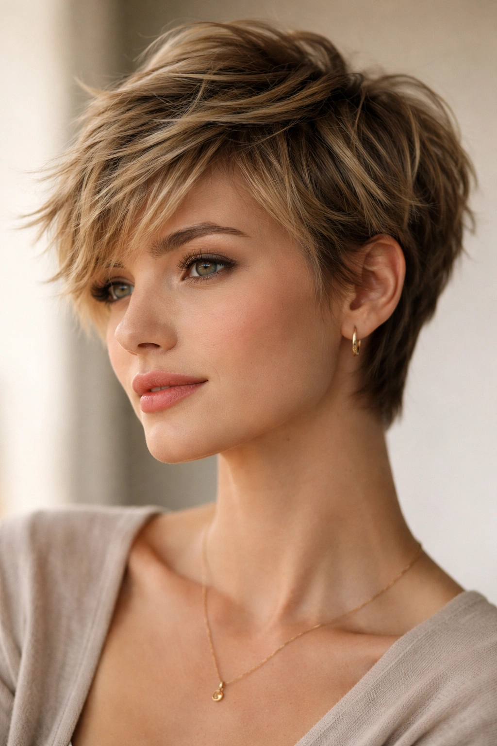 15 Versatile Long Pixie Cuts For Everyday Wear 1 Close-up of textured tousled long pixie with layered hair in studio light