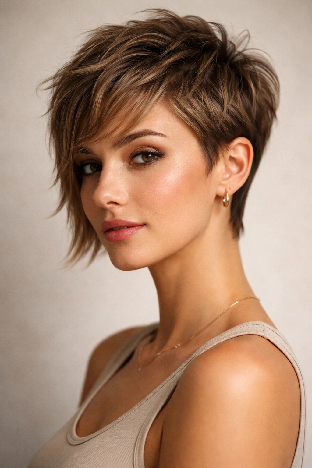 15 Hairstyles That Complement A Longer Face Shape 2 Textured pixie with longer sides portrait showing cheekbone-grazing sides
