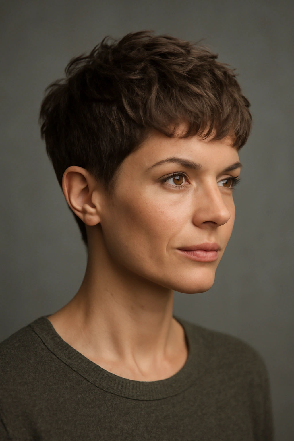 15 Short Pixie Cuts That Glow Up Your Look After 30 2 Portrait of a woman with a textured pixie and longer top showing natural texture