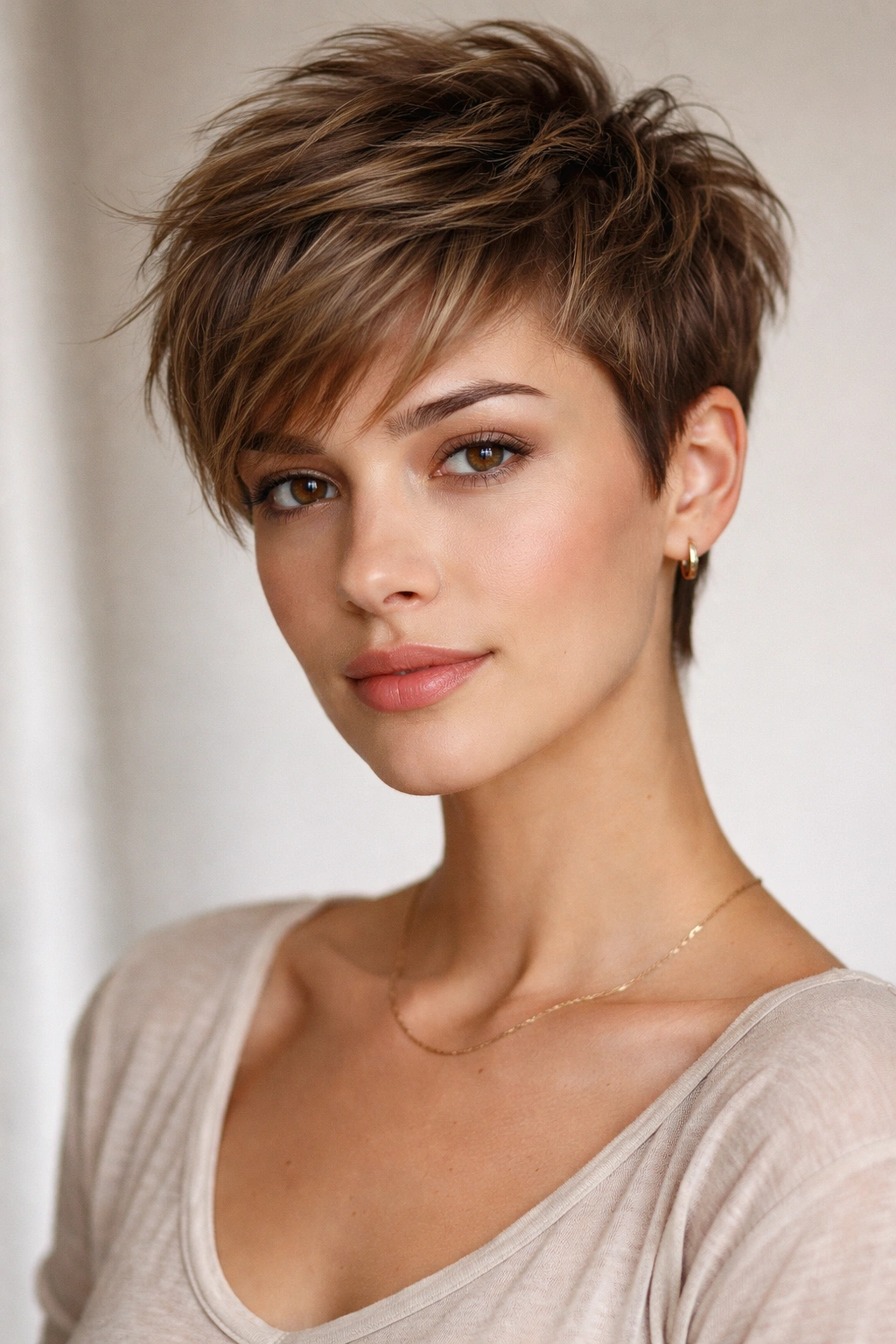 20 Haircuts Matched To Your Face Shape Perfectly 12 Textured pixie cut with layered top on an oblong face