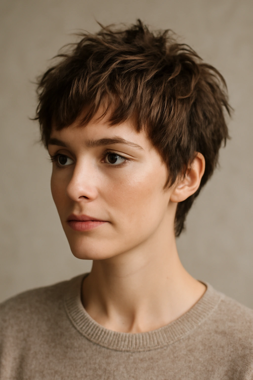 15 Wash and Go Haircuts That Need Almost No Effort 1 Close-up of a short textured pixie haircut with choppy layers and volume