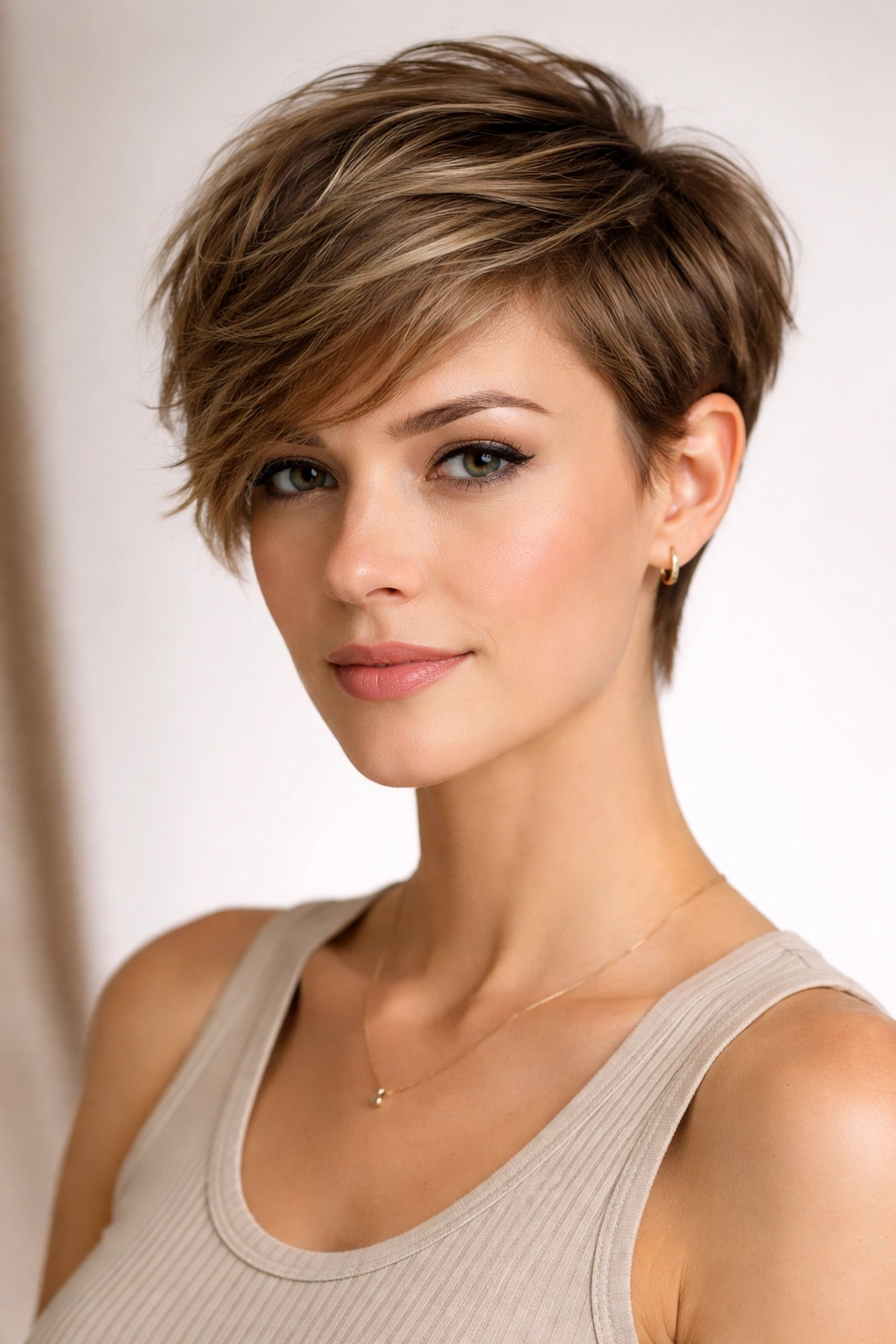 Textured pixie cut with longer top swept to the side