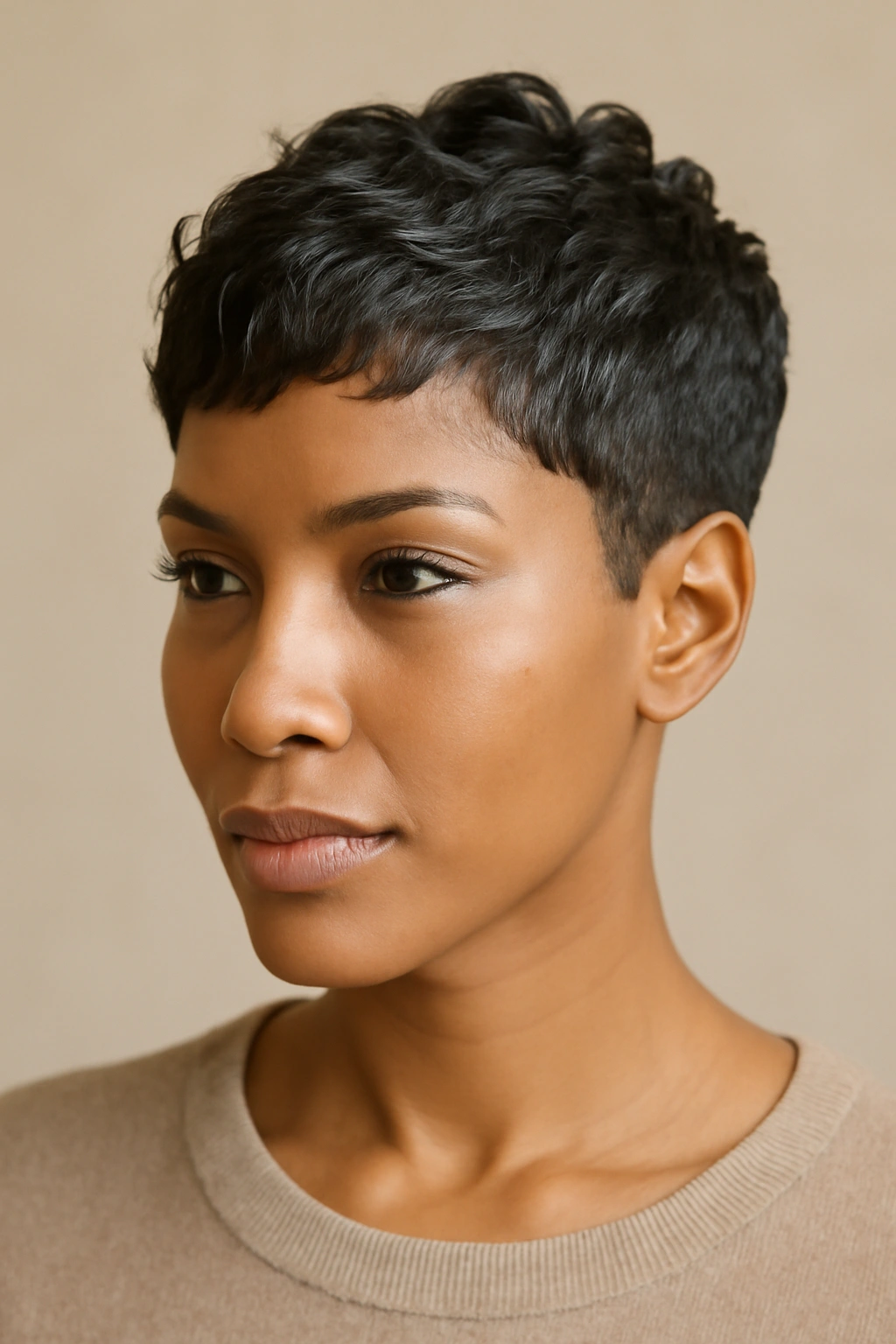 10 Quick Weave Short Styles Worth Asking For Now 1 Close-up of a textured pixie weave with short sides and textured top