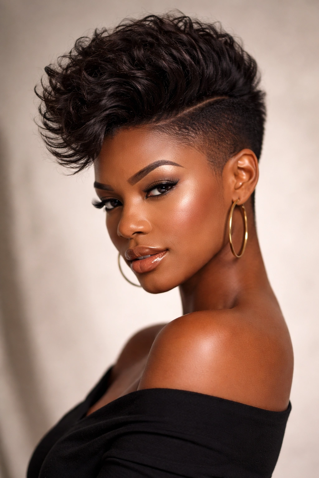 Close-up of a textured pompadour with high volume on top.