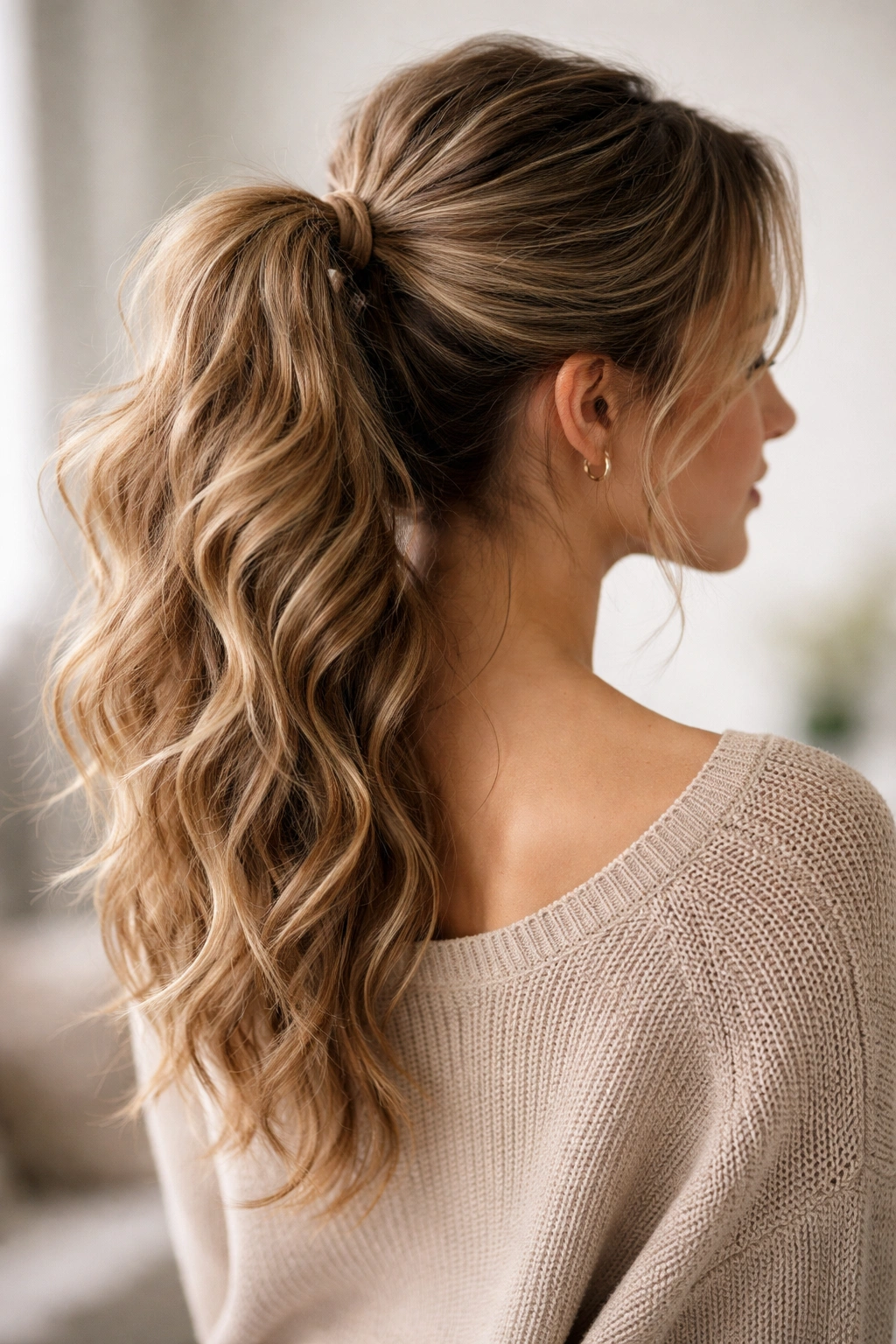 12 Easy Everyday Hairstyles For Naturally Wavy Hair 5 Loose textured ponytail showing wave pattern and volume