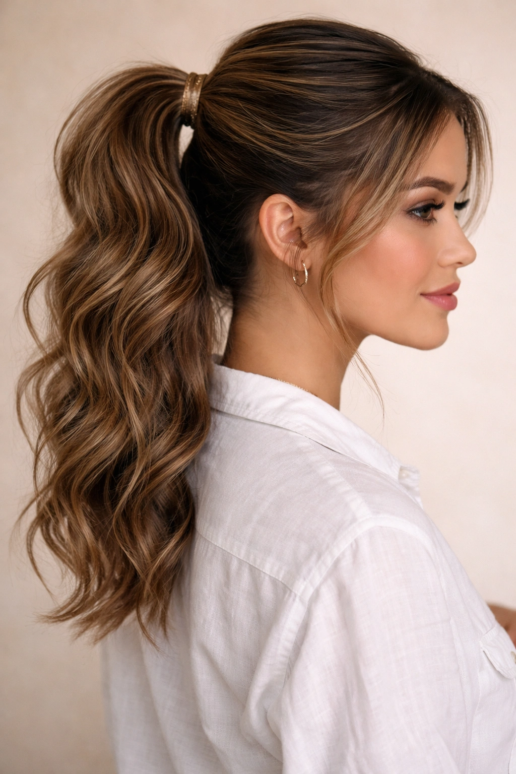 10 Hair Ideas For A Casual Shirt And Jeans Outfit 10 High ponytail with wrapped base and decorative accessory highlighting texture.